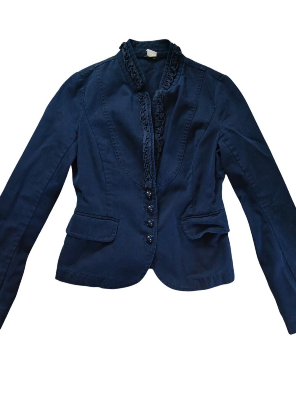 J.Crew Navy Blue Ruffle Blazer size 2 women 100% cotton